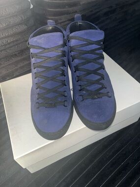 Balenciaga Men's Navy Suede High-Top Sneakers with Black Laces
